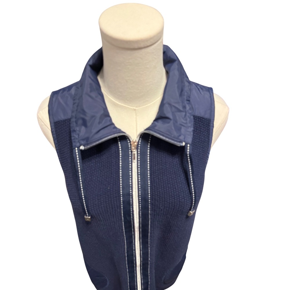 Weekends by Chicos Navy Blue Knit Full Zip Vest Cotton Blend Size 0 XS US 4 - Picture 6 of 9